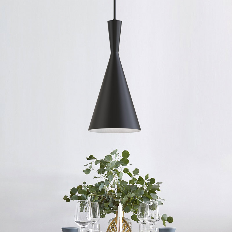 Luminaire suspendu 1 lumière avec abat-jour noir mat, style Mid-Century moderne