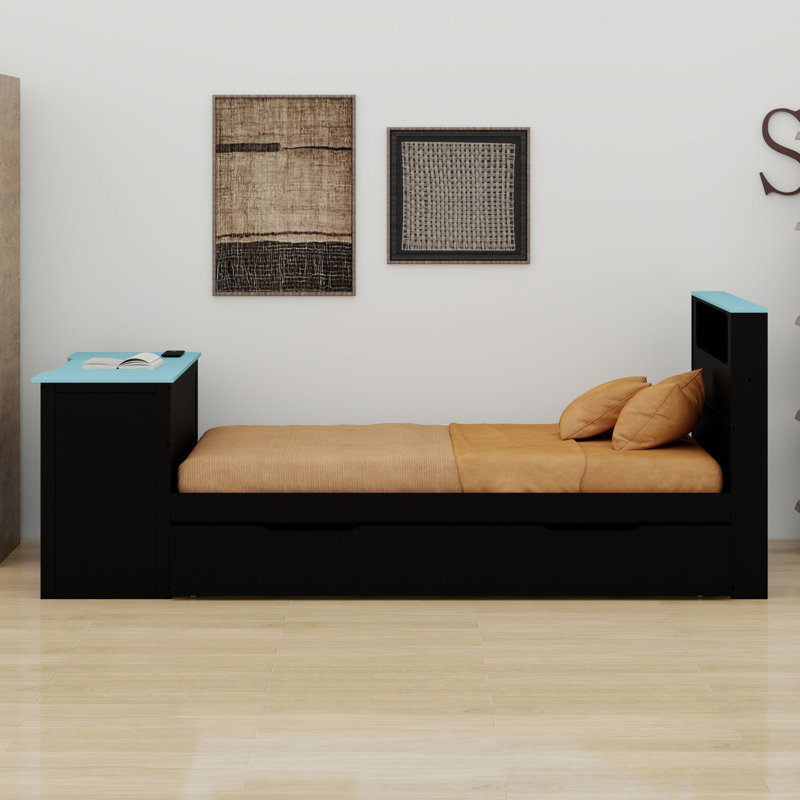 Multifunctional Daybed with Trundle, Desk, Black+Blue