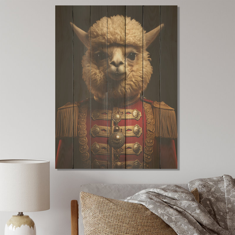 Alpaca Baroque Woolen Elegance - Alpaca On Wood Print, 44" H x 34" W