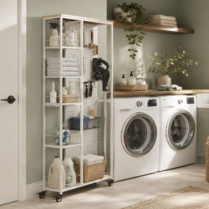 Chariot de rangement roulant à 5 niveaux avec panneau perforé double face - Une armoire utilitaire mobile avec des roues pour une organisation de bureau à domicile flexible.