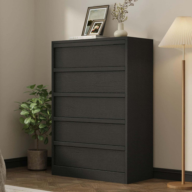 Commode de rangement horizontale autoportante 43,3 po à 5 tiroirs avec plateau en bois pour le salon de la chambre à coucher
