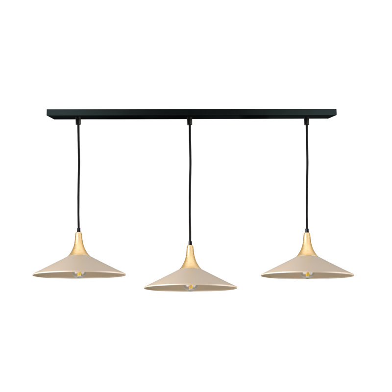 - Light Matte Black Dome Pendant, Gold/Latte, 120cm H x 125cm W x 36cm D, 3 Lights