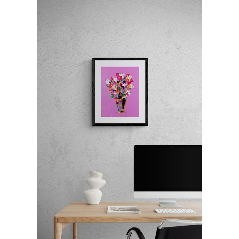 Flowers On Pink Print by Jphono 1, Black Framed Paper, White, 21.25" H x 17.25" W x 0.875" D