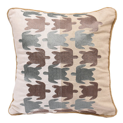 Turtle Embroidered Linen Pillow, 18" x 18"