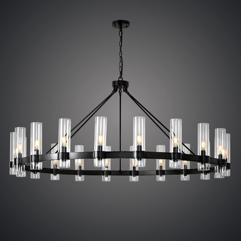 Lustre en roue de chariot Gwyndolyn, Noir mat, H 34 po x l 48 po x P 48 po