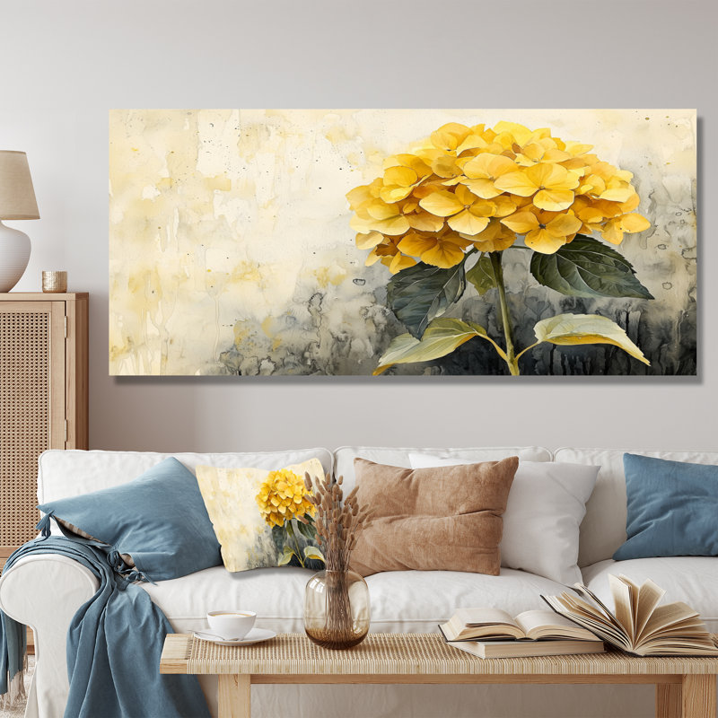 Jaune hydrangée jaune III - art mural hortensia, 30" H x 40" W, Toile tendue, Ne s’applique pas