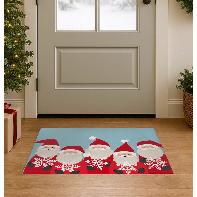Paillasson Père Noël et flocons de neige, Bleu clair, L 24 po x L 36 po