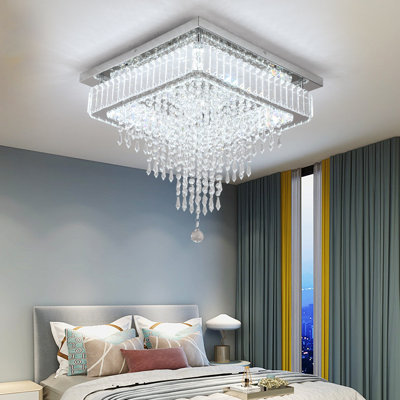 17.71" Cystal Chandeliers LED Chandelier Modern Square Flush Mount Ceiling Light Fixtures For Bedroom Living Room Dining Room Entryway,Cool White Light