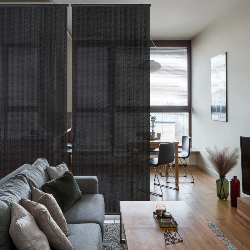 Fruge 36''W x 96''H, 2-Panel Hanging Room Divider, Sheer Semi Privacy Screen, Cuttable Length, Ceiling Suspended, Fire Retardant