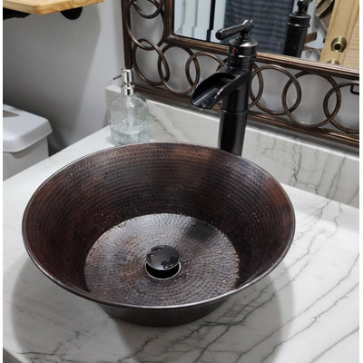 Lavabo-vasque rond en cuivre de 38 cm (15 po) Cazo avec bonde escamotable