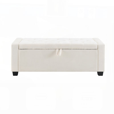 48 Inch Storage Ottoman With Safety Hinge, Upholstered Entryway Bench For Bedroom And Living Room, Holds Up To 350 Lb