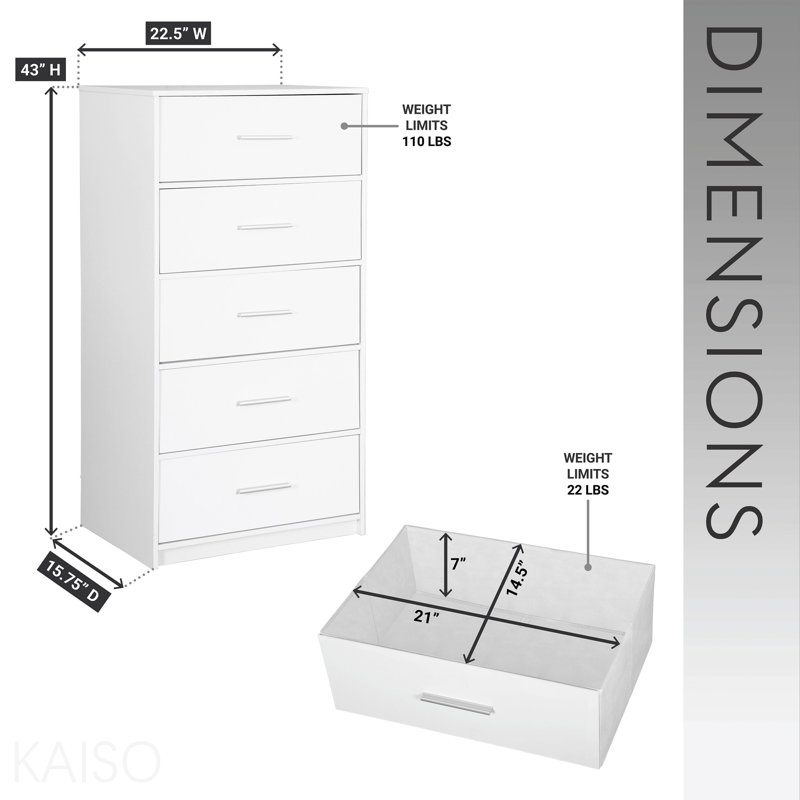 5-Drawer Dresser With Large Fabric Drawers, White