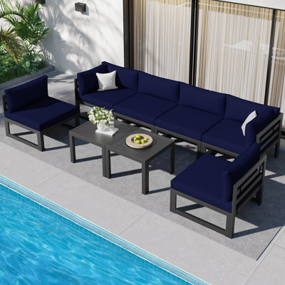 Gilemette 8-Piece Modern Aluminum Outdoor Sectional Seating Group with Cushions & Coffee Table, Rust-Resistant Patio Conversation Set