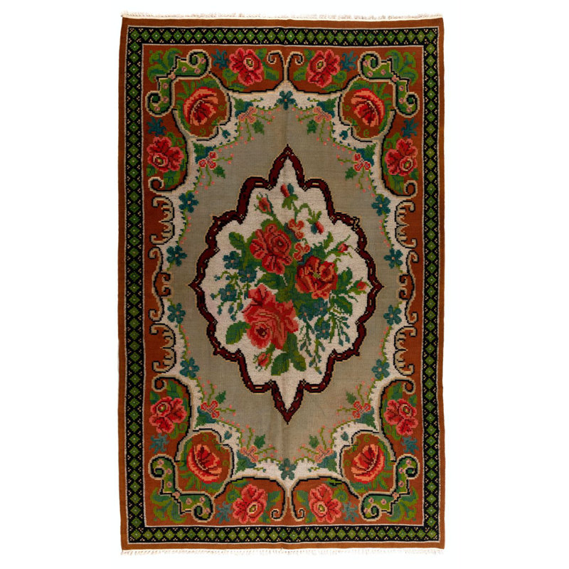 Tapis vintage en laine tissé à la main 5,3 x 8,6 pi Kilim Bessarabian de la Moldavie