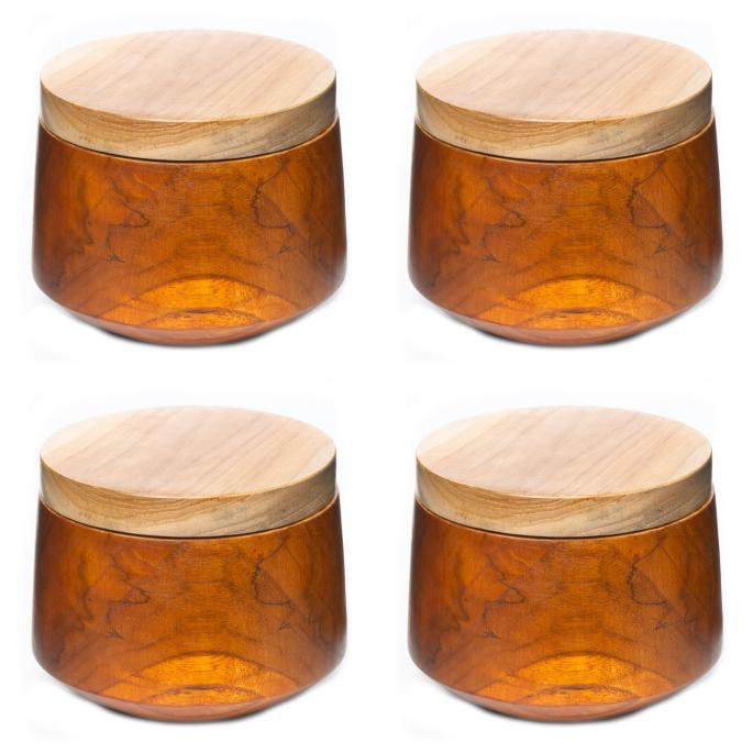 Ensemble de 4 bols en bois arrondis avec couvercle