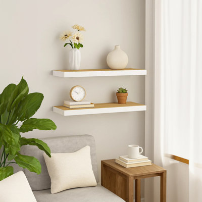 Ensemble de 2 tablettes murales Zyno, blanc naturel et brun chêne 32 pouces
