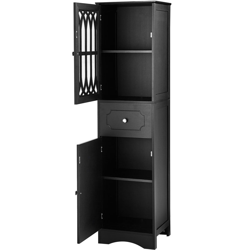 Rangement de salle de bain noir - Conception moderne avec tiroirs et porte sur armoire, pratique, Noir