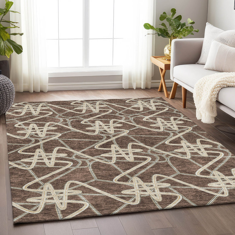 Tapis brun Prisco lavable à la machine de qualité supérieure, Rectangulaire 8 pi x 10 pi
