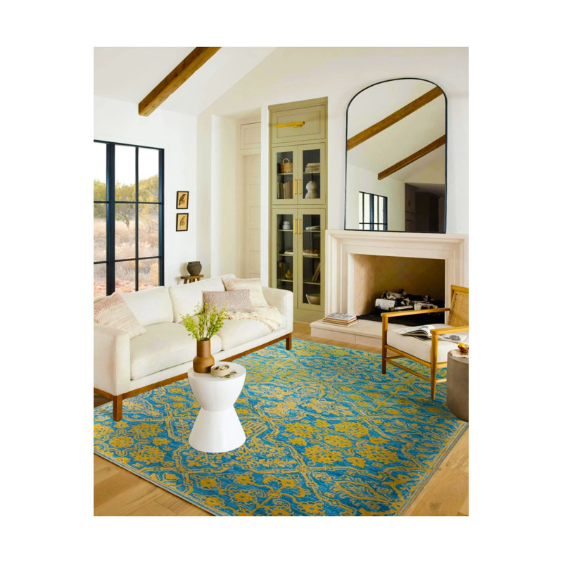 Tapis décoratif doré traditionnel et lavable, Rectangle 2 pi 4 po x 4 pi