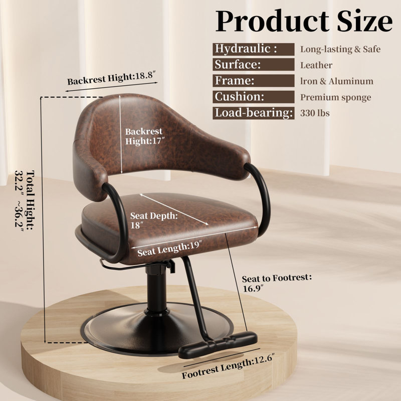 Fauteuil de salon Baasha Professional noir et brun pour coiffeurs - Fauteuil de coiffeur moderne avec coussin en mousse à mémoire de forme, base stable surdimensionnée et capacité de poids de 330 lb