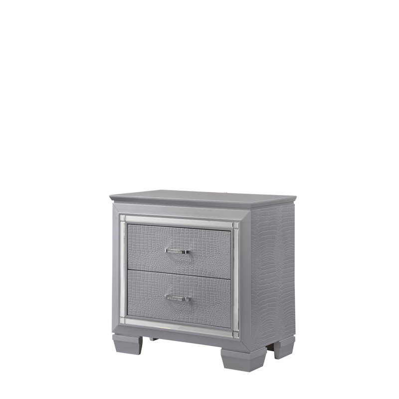 1 lumière moderne à 2 tiroirs à 1 tiroir avec accents de miroir biseauté et quincaillerie de finition chromée (avec table de chevet seulement)