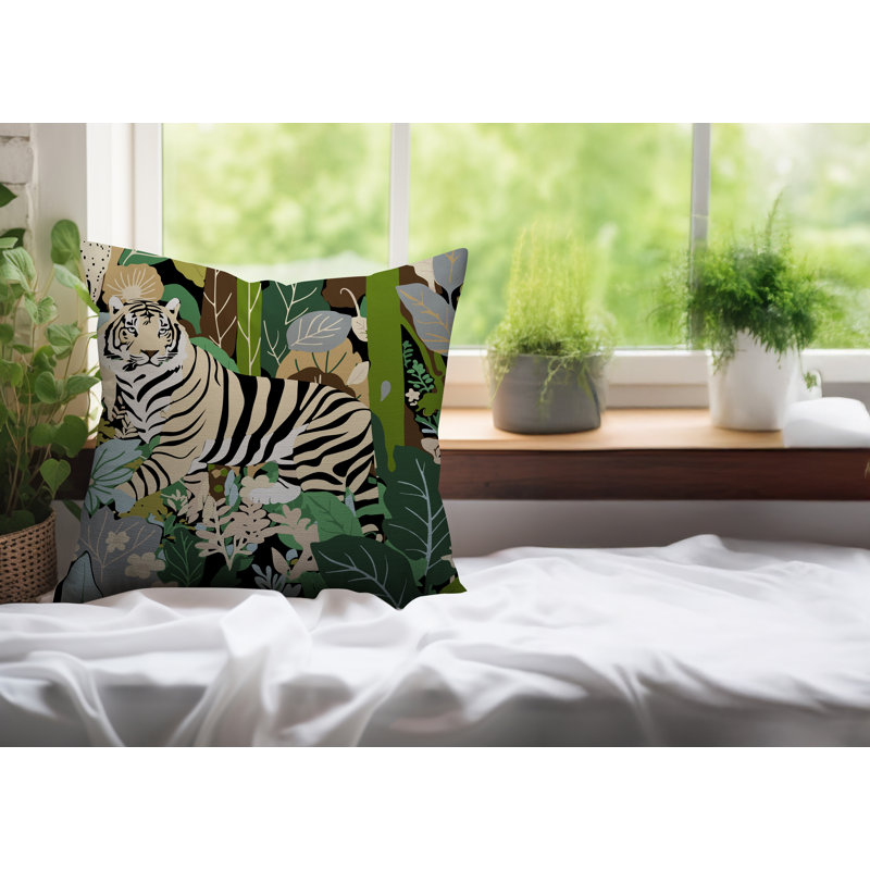 Oreiller carré réversible intérieur / extérieur Kyo Tiger, Gris, Carré 17 po