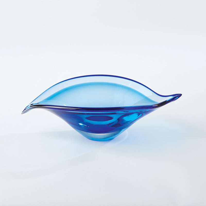 Glass Decorative Bowl, Blue, 4" H x 14.25" W x 9.5" D