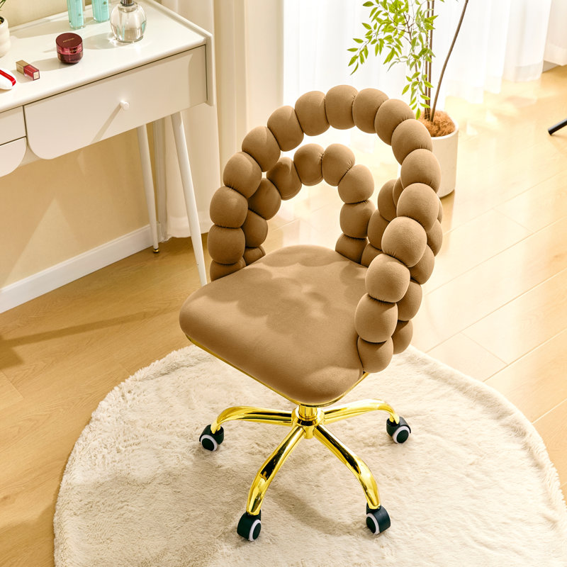Velvet Bubble Back Swivel Office Chair, Adjustable Height Cute Vanity Chair with Base & Wheels for Bedroom, Makeup Room.