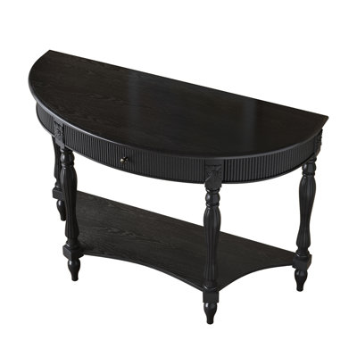 Console demi-lune en bois massif avec tiroir et tablette, table d'entrée incurvée cannelée rétro pour vestibule de salon de couloir, table de canapé à espace étroit avec pieds romains sculptés
