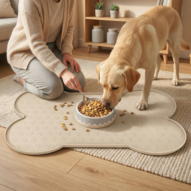 Tapis anti-dérapant épais en silicone pour chien, tapis d'alimentation pour chat imperméable avec rebord surélevé, plateau d'alimentation pour petits / moyens chiens et chats