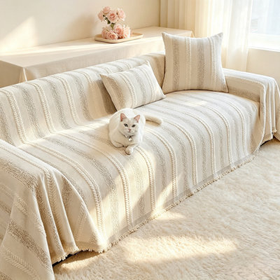 Housse antidérapante pour canapé pour chien lavable, housse à rayures pour canapé, housse de protection contre les poils et les rayures de chien, lavable à la machine 71 po x 102 po
