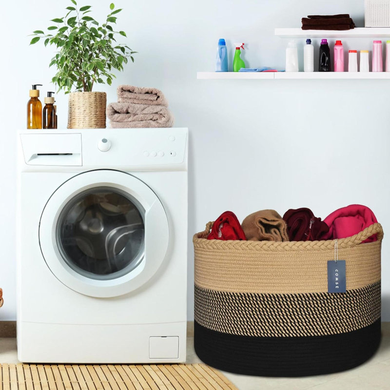 Laundry Basket with Handles, Brown/Black