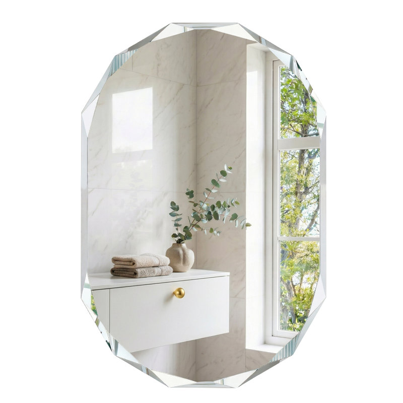Beveled Frameless Wall Mirror Bathroom Vanity Mirror, 36" x 24"