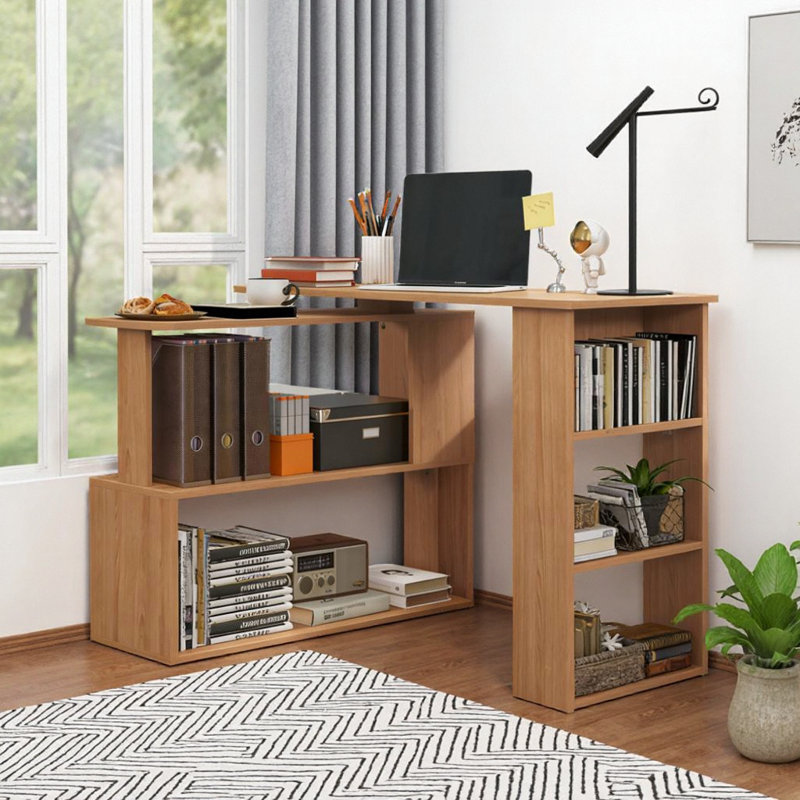 Lengby Foldable L-Shaped Desk, Maple