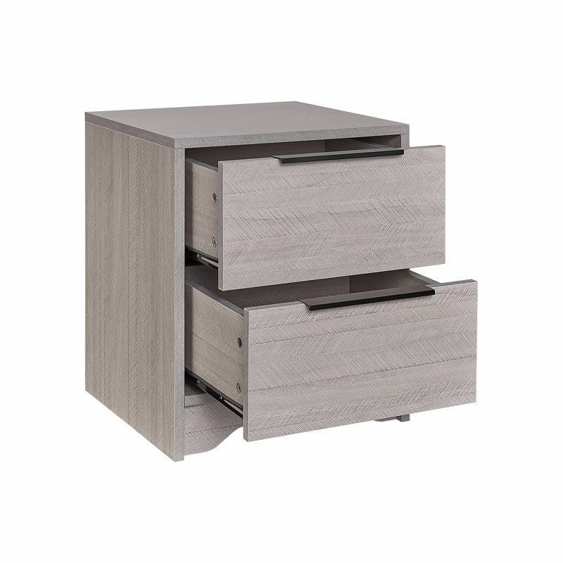 Black Wooden Nightstand with Two Drawers for Bedrooms and Other Places., Gray