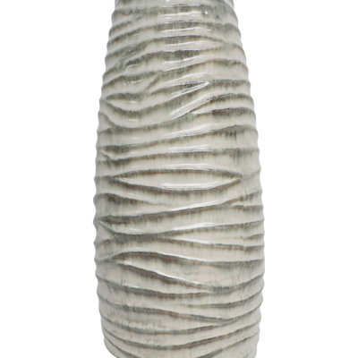 Kasea Sculptural Ceramic Ribbed Tall Floor Vase for Home Table Decor - Modern Flower Vase for Living Room or Bedroom Display - Ivory & Gray