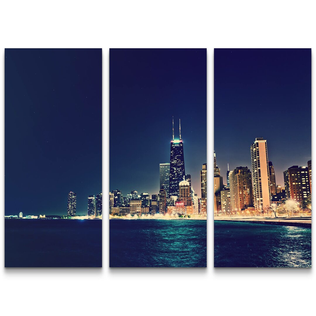 3-tlg. Leinwandbilder-Set Skyline Chicago