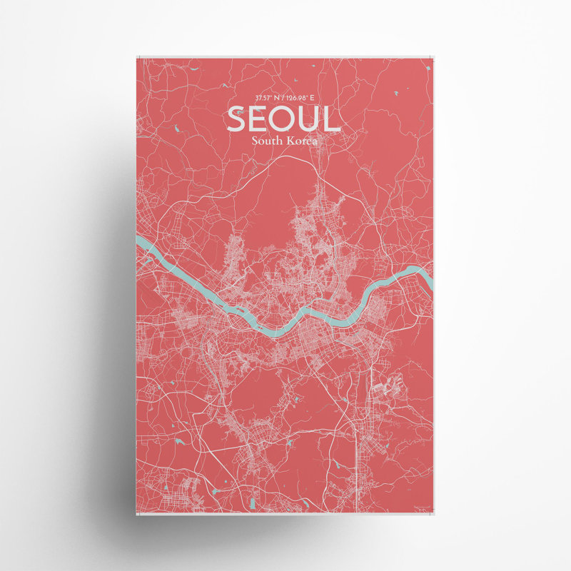 Seoul City Map in Maritime 1 Piece Wall Art, 17cm H x 11cm W x 0.05cm D