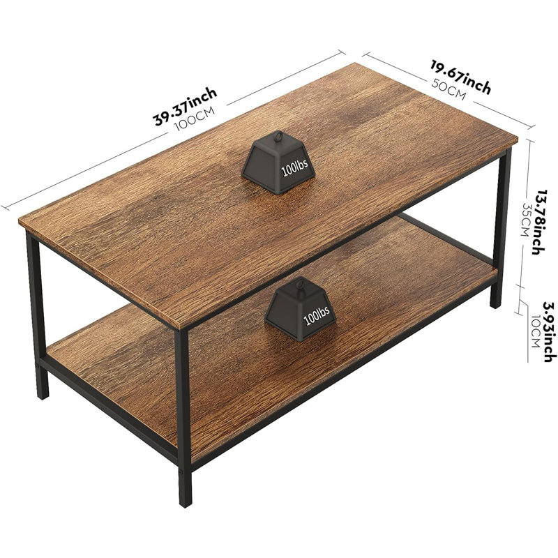 2-Tier Coffee Table For Living Room Farmhouse Style Centre Table With Storage Shelf Rectangle Wood Table For Large Or Small Spaces Apartment Home Office, Easy Assembly