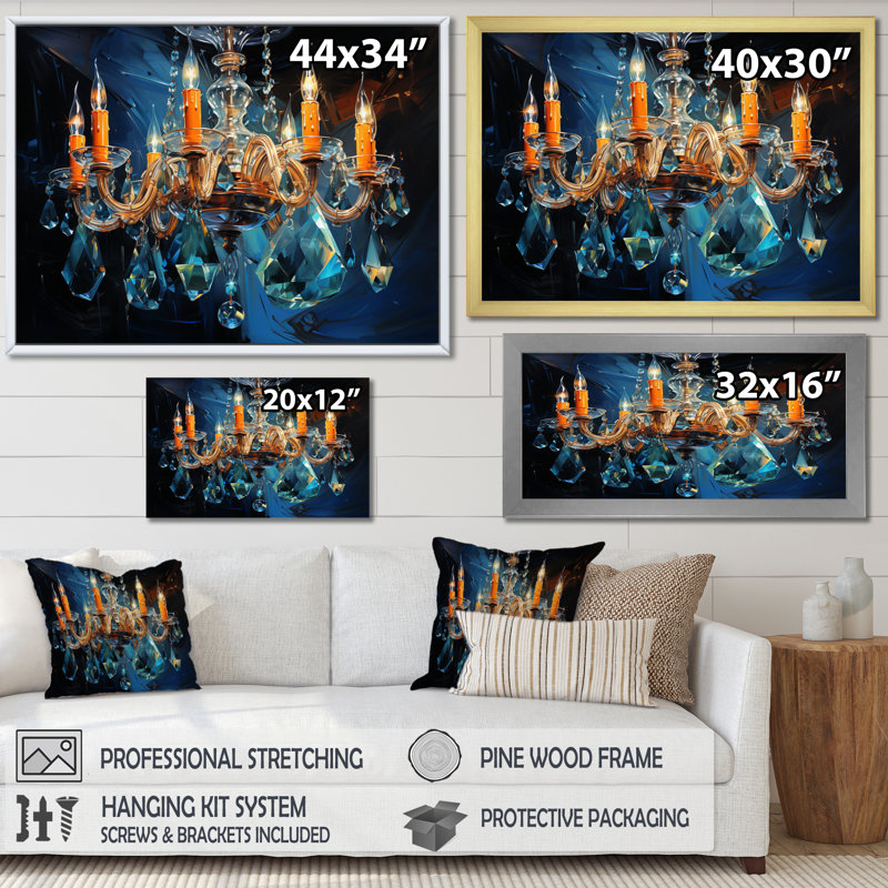 «Chandelier Dynamic Reflections», reproduction sur toile, H 24 po x l 32 po x P 1 po, Cadre photo noir