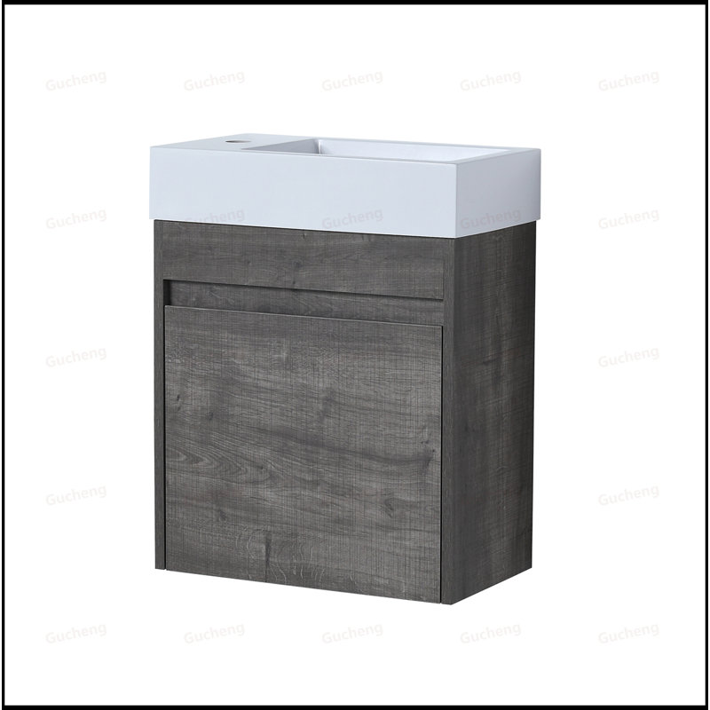 Meuble-lavabo mural 18 po avec lavabo en céramique, Gris