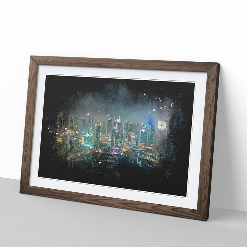 Dubai Skyline Vol.3 - Picture Frame Graphic Art, 36cm H x 48cm W x 2cm D, Walnut