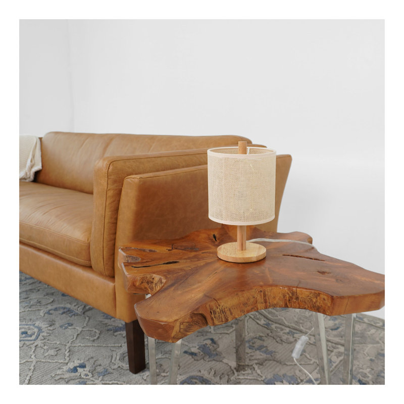 Lampe de table Levio, base en bois de chêne naturel avec abat-jour en lin, matériau de tissage 110-120 V