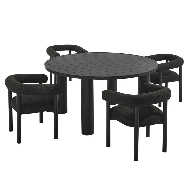 Ensemble de table et chaises de salle à manger d'extérieur en aluminium 5 pièces Nautica, Gris, Gris anthracite