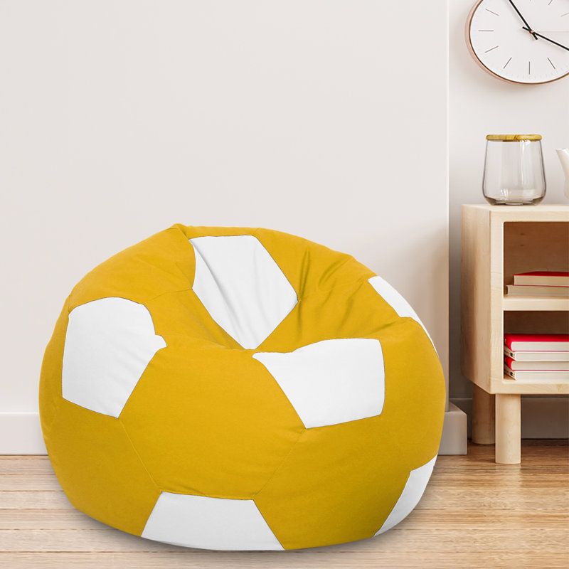 Leatherette Indoor Bean Bag Cover - Filler Not Included, Yellow/White Faux Leather