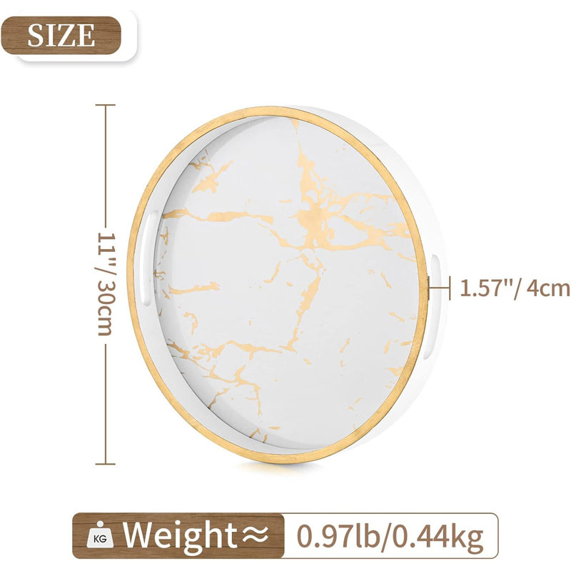 Round White Marble Coffee Tray With Handles