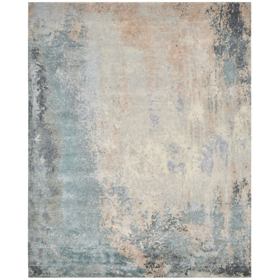Hand Knotted Abstract Area Rug in Blue