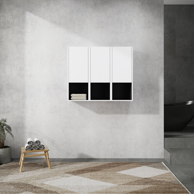 Armoire de salle de bain latérale, portes à fermeture douce, conception à fixation flottante, Blanc
