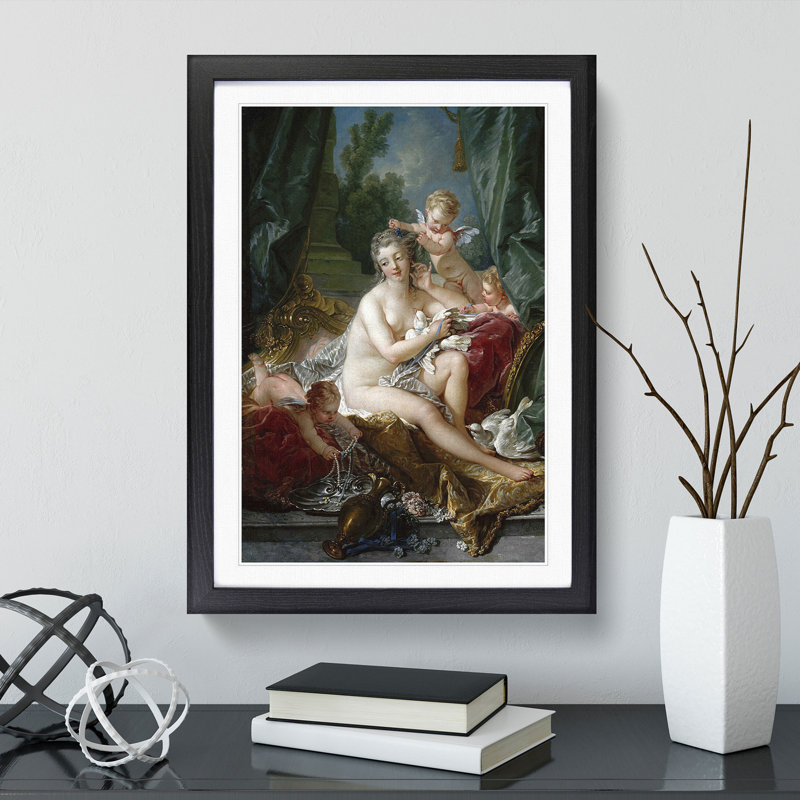 Seated with Cupids by Francois Boucher - Picture Frame Painting, 65cm H x 48cm W x 2cm D, Black Framed