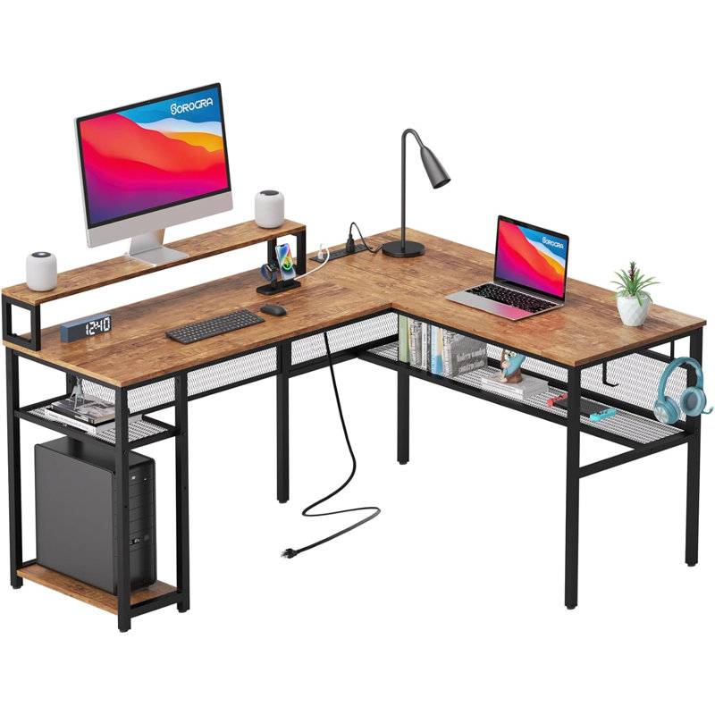 Bureau d'ordinateur en L 50,4 po Gestel, Noyer / Noir